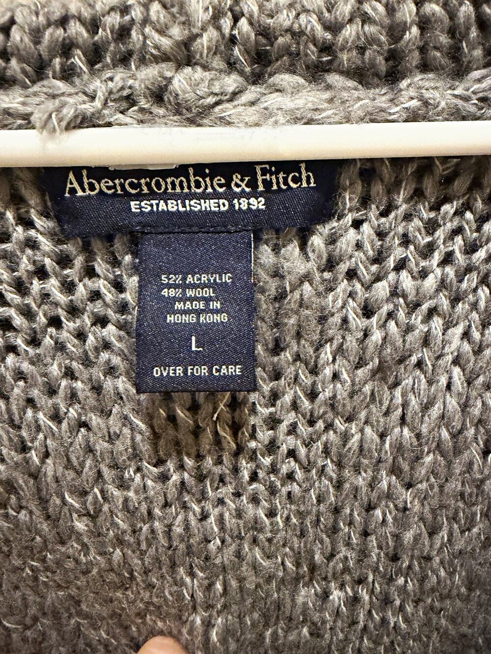 Abercrombie & Fitch Women’s L Gray Solid Knit Hooded Belted Cardigan Sweater